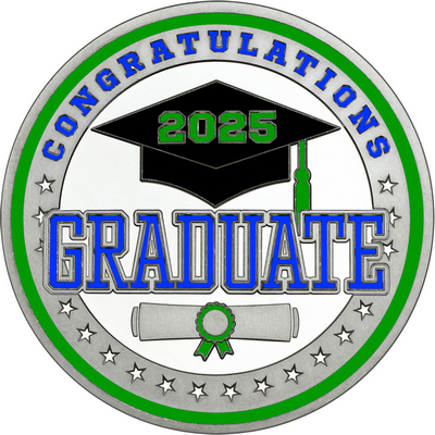 Royal Blue "Congratulations Graduate" with Green 2025, Rim, Tassel & Ribbon